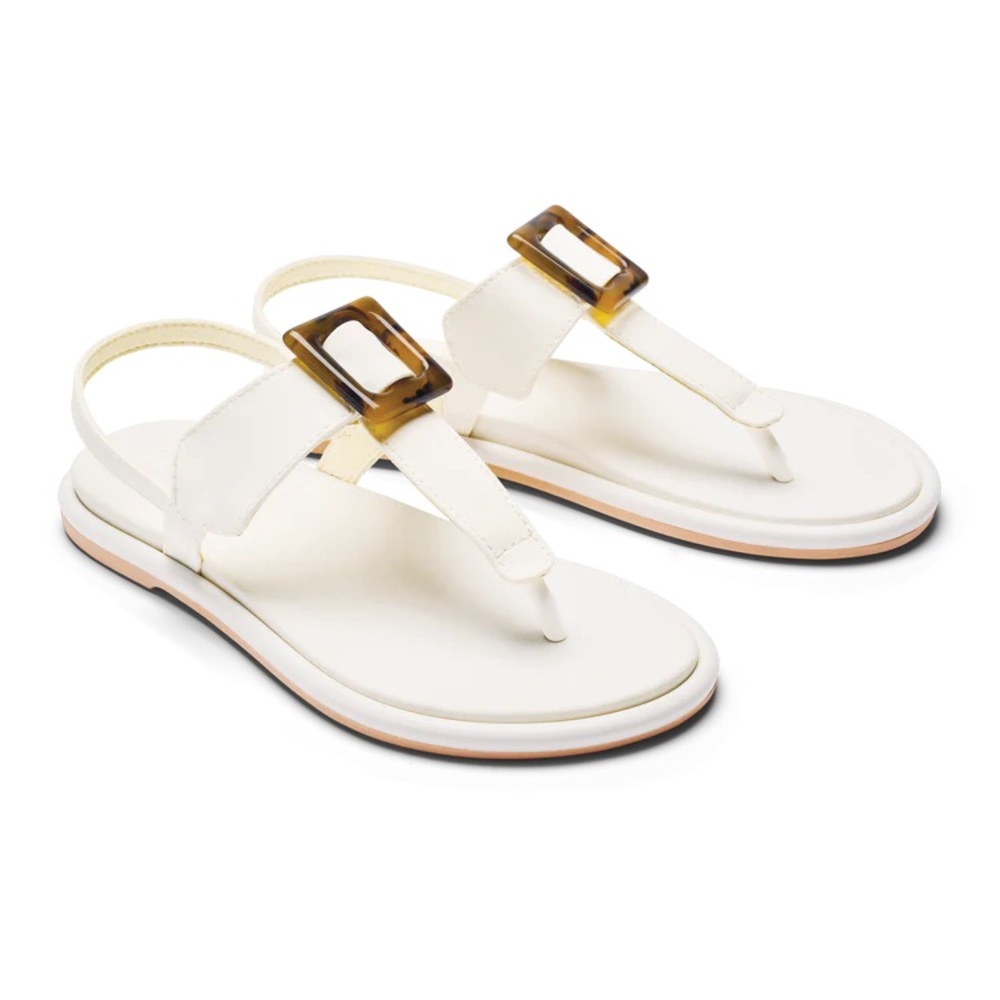 OluKai Women's Cream Slingback Thong Sandals with Tortoiseshell Buckle